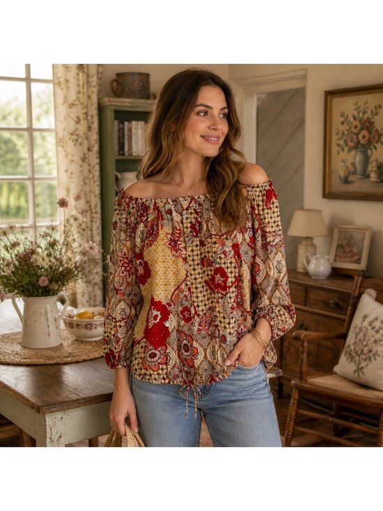 Tommy Hilfiger Tops - Tommy Hilfiger Women's Boho Floral Peasant Blouse Top L Hippie Cottagecore